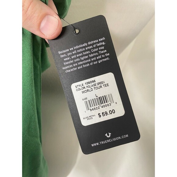 True Religion Men's Shirt Green Big Buddha World Tour Short Sleeve Size Large - Picture 8 of 8